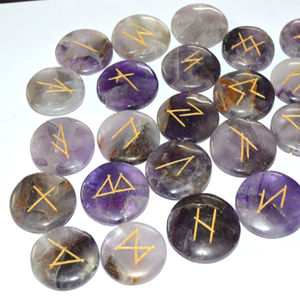 ฮวงจุ้ยชุดหินรูนแผ่นอเมทิสต์แกะสลักพลอยอาเกตสไตล์การแกะสลัก - Product Image 1