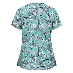 Belles blouses d'uniforme d'infirmière avec impression irrégulière, chemisier d'été col V à manches courtes pour femmes avec poche, 2019 - Product Image 2