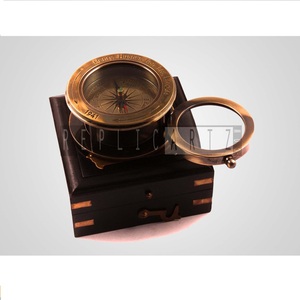 Premium Vintage <b>Antique</b> Brass Pocket <b>Compass</b> with Wooden Box Camping Hiking Navigation <b>Compass</b> Nautical Travel Gift Collectible - Product Image 3
