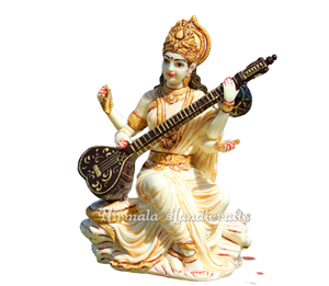 Estatua de poliresina blanca, estatua de mármol, polvo, polvo, poliresina, Saraswati, Idon, diosa India del saber, arte - Product Image 2