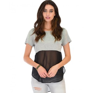 Camisetas con contraste sexy para mujer, camisetas grises con malla negra, la mejor camiseta para fiesta, material de alta calidad, estampado personalizado - Product Image 1