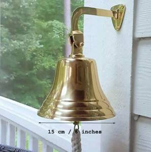 Cloche de bateau antique en laiton massif de 6 pouces, style vintage, pour pub, école, porte ou mur, avec support mural, cadeaux de Noël, qualité supérieure - Product Image 1