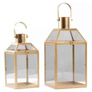 Bougeoir en métal doré avec verre, lanterne pour décoration intérieure ou mariage - Product Image 1