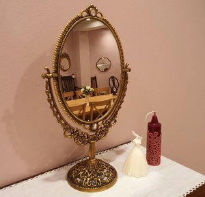 Vintage Makeup Desk <b>Mirror</b> Two Sided Swivel <b>Tabletop</b> Antique Oval <b>Mirror</b> - Product Image 1