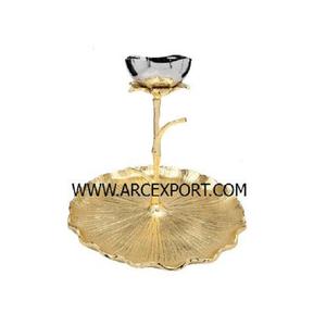 Bol et plateau de fruits secs en métal doré en forme de feuille Merveilleux Design Centre de table Collations et dattes Bol à chips et à trempette - Product Image 3