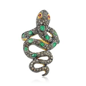 <span class=keywords><strong>Ruby</strong></span> Eyed Tự Nhiên Emerald Đá Quý Vàng Vermeil Pave Kim Cương 925 Bạc Rắn Nhẫn Halloween Trang Sức Bán Buôn - Product Image 1