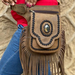 Riñonera de cuero con flecos para mujer, riñonera de moda - Product Image 1