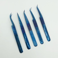 Pinzas Profesionales Japonesas para Extensión de Pestañas, Punta Puntiaguda de 45 Grados, Color Azul Plasma, Titanio, Acero Inoxidable