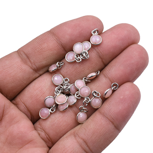 Pendentif rond opale rose lunette en argent étourneau 925 fabrication de bijoux faits à la main Options de placage en or 14K et 18K - Product Image 4