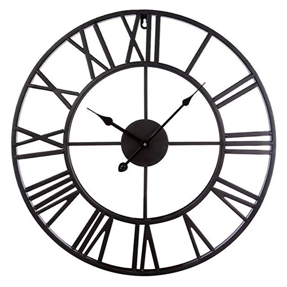 Modern New Style Classic Design Home Decorate Large Big Retro Numeral Round Metal Quartz Black Decorative Wall Clock