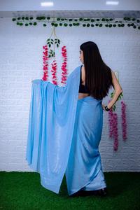 Sari — vêtements de réception très beaux pour femmes, georgette à paillettes lourde, avec chemisier, pièce indienne, à bas prix - Product Image 5