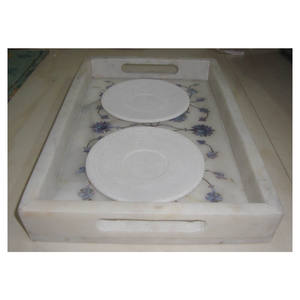 Handmade White Marble With Natural Mother Of Pearl Stone Inlay Design Tray And Plain White Marble Saucer Plate - Product Image 1