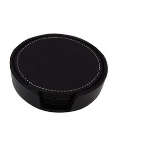 Posavasos de cuero genuino, Logo personalizado, forma redonda, Color negro - Product Image 1