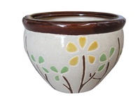 Pot de fleurs en céramique à motif de feuilles vietnamiennes avec finition émaillée Style classique pour la maison et le jardin