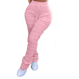 Best Selling <b>Women's</b> Yellow <b>Winter</b> Sweatpants New Design Flat Front Style Stack <b>Leggings</b> With 2 Side Pockets and Drawstring - Product Image 6