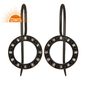 Conjunto de topacio blanco de plata de ley hecho a mano oxidado negro, pendiente de gancho, joyería de piedras preciosas, Colección clásica, Colección delicada - Product Image 1