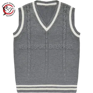 OEM New fashion Custom Knitted sweater man sleeveless vest V neck sweater vest for men with ribbing