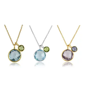 Classic 925 Sterling <b>Silver</b> Multi-Gemstone Pendant <b>Necklace</b> Gold Plated Ready Stock for Gift - Product Image 1