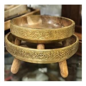 <b>Set</b> of 2 Different Sizes Decorative <b>Bowl</b> Fantastic Design Wooden <b>Dessert</b> Serving <b>Bowl</b> With Iron Stand In Bulk - Product Image 2
