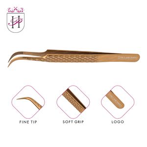 Gold Diamond Cut Design Wide Curved Tip Tweezer for Eyelash Extensions Private Label, Eyelash Extension Wide Curved Tip Tweezer - Product Image 6