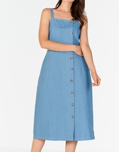 Nouvelle Robe d'été sans manches pour femme, coupe trapèze, en lin 100% uni bleu ciel, col carré, longueur genou, style formel, tendance et sexy - Product Image 1