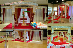 Mandap Circular Inspirado en la Boda Maharani, Decoración de Boda India, Mandap Redondo con Pilares Jali Tallados en Fibra, EE. UU. - Product Image 3