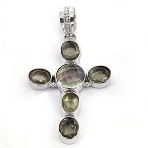 Colgante de plata con diseño de Cruz religiosa, joyería de plata alemana, piedras preciosas - Product Image 2