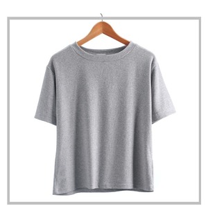 เสื้อยืดแขนสั้นสำหรับผู้หญิง,เสื้อยืดผ้าฝ้ายไม่มีลายสีพื้น - Product Image 2