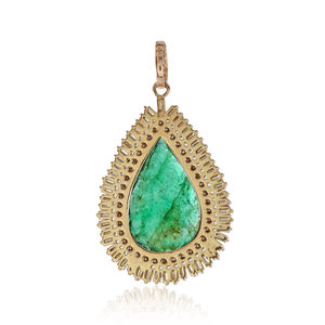 Pendentif en or jaune, 2 pièces, nouveau Design, Antique, Baguette en diamant émeraude, pierres précieuses, 14K, 2020 - Product Image 3