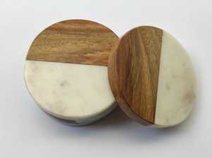 Nouveauté, sous-verres ronds en bois et marbre faits à la main en Inde, couleur marron et blanc, ensemble de vaisselle, vaisselle, meilleur design - Product Image 4