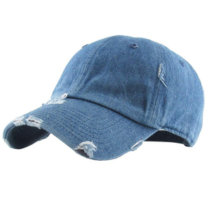 6 Panel azul Denim lavado logotipo bordado gorra de béisbol, correa de cuero de lujo arrancó Unisex sombrero - Product Image 6