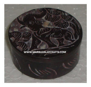 Hermosa piedra esteatita ronda caja de joyería - Product Image 1