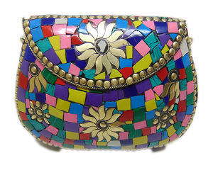 Multi en métal Fait À la Main Mosaïque pierre sac à main embrayage - Product Image 1