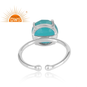 Aqua Chalcedony Gemstone <b>Adjustable</b> Cocktail <b>Ring</b> Jewelry Manufacturer Prong Set 925 Sterling <b>Silver</b> Jewelry - Product Image 3