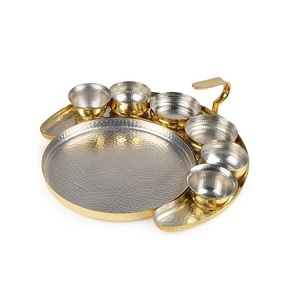 Juego de Thali de comida de color plateado de latón 2 cuencos 1 vaso 1 cuchara y 1 Thali para almuerzo y cena a los mejores precios - Product Image 5
