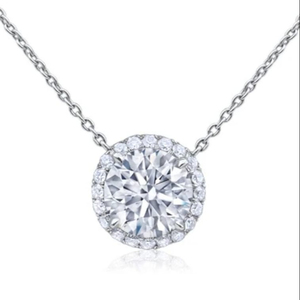 จี้เพชรโซลิแทร์ทรงกลมสีขาวทอง14K มีระดับสไตล์รัศมีหินจริงไม่มีโซ่สำหรับวันครบรอบ - Product Image 1