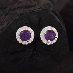 Pendientes de piedras preciosas de amatista Zirconia cúbica de alta calidad S925 tachuelas redondos de plata esterlina joyería chapada en oro para regalar - Product Image 3