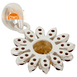 Colgante con diseño Floral de piedras preciosas granate y citrino para mujer, colgante de plata fina, fabricante de joyería - Product Image 3