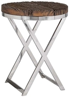 Table d'appoint ronde en bois massif, fabriquée à la main, style industriel moderne, inspirée des rails de chemin de fer indiens, pour le salon
