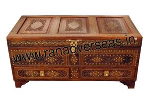 Bibelot en bois sculpté à la main et en laiton incrusté à la main, support pour bijoux, en forme rectangulaire, offre spéciale - Product Image 2