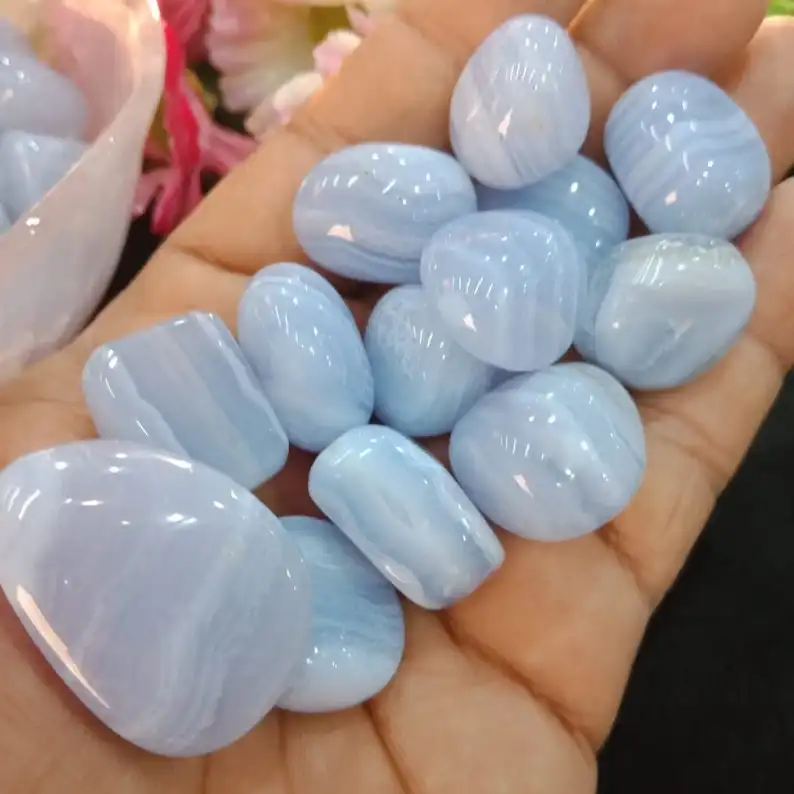 BLUE LACE AGATE TUMBLED STONES/ NATURAL POLISHED BLUE LACE AGATE TUMBLES / BEAUTIFUL LACE AGATE TUMBLES