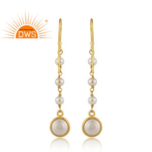 Perla piedra preciosa diseñador chapado en oro plata esterlina colgante gota pendiente joyería para mujer regalo para su colección Vintage - Product Image 3