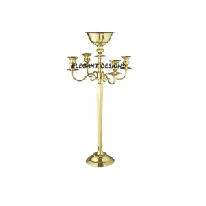 Candelabro de 4 brazos con acabado dorado, candelabro de lujo hecho a mano con cuenco de flores, soporte de vela creativo decorativo de la mejor calidad