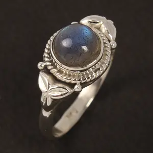 拉布拉多925纯银宝石戒指手工戒指圆形冥想各种尺寸批发供应商