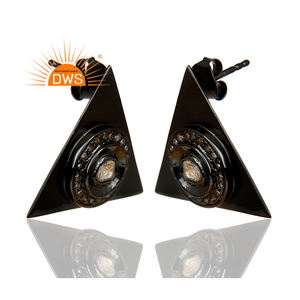 Boucles d'oreilles en argent plaqué noir, 1 pièce, véritable diamant, accessoires pour mariage, fabrication de bijoux - Product Image 2