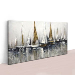 Décoration murale moderne en toile faite à la main, voiliers abstraits en noir et blanc, <span class=keywords><strong>peinture</strong></span> à l'huile acrylique - Product Image 4