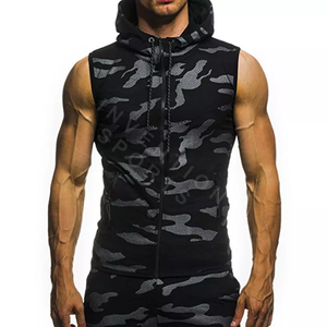 Custom Logo <b>Sleeveless</b> <b>Hoodie</b> for <b>Men</b> 100% Cotton Muscle Fitness Workout Jacket Hooded Print Design for Winter - Product Image 1