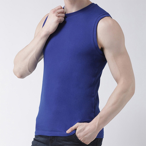 เสื้อแขนกุดผู้ชาย,เสื้อออกกำลังกายผ้าคอตตอน100% สีฟ้าไร้แขน - Product Image 4