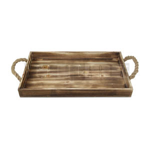 Plateaux de service en bois brûlés rustiques faits à la main, plateau de table ottoman avec poignées pour le salon - Product Image 2