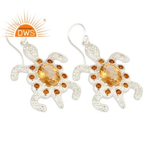 <b>Tortoise</b> Shape 925 Silver Drop Earrings Citrine White Topaz Gemstone Earrings Fine Jewelry Supplier Classic Collection - Product Image 2